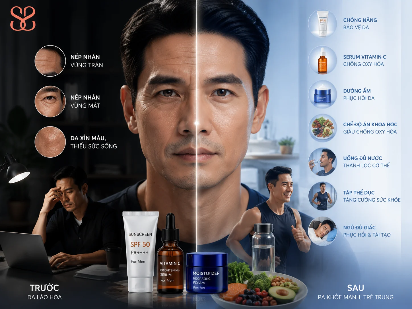 Cách ngăn ngừa nếp nhăn sớm ở nam giới để da trẻ lâu hơn