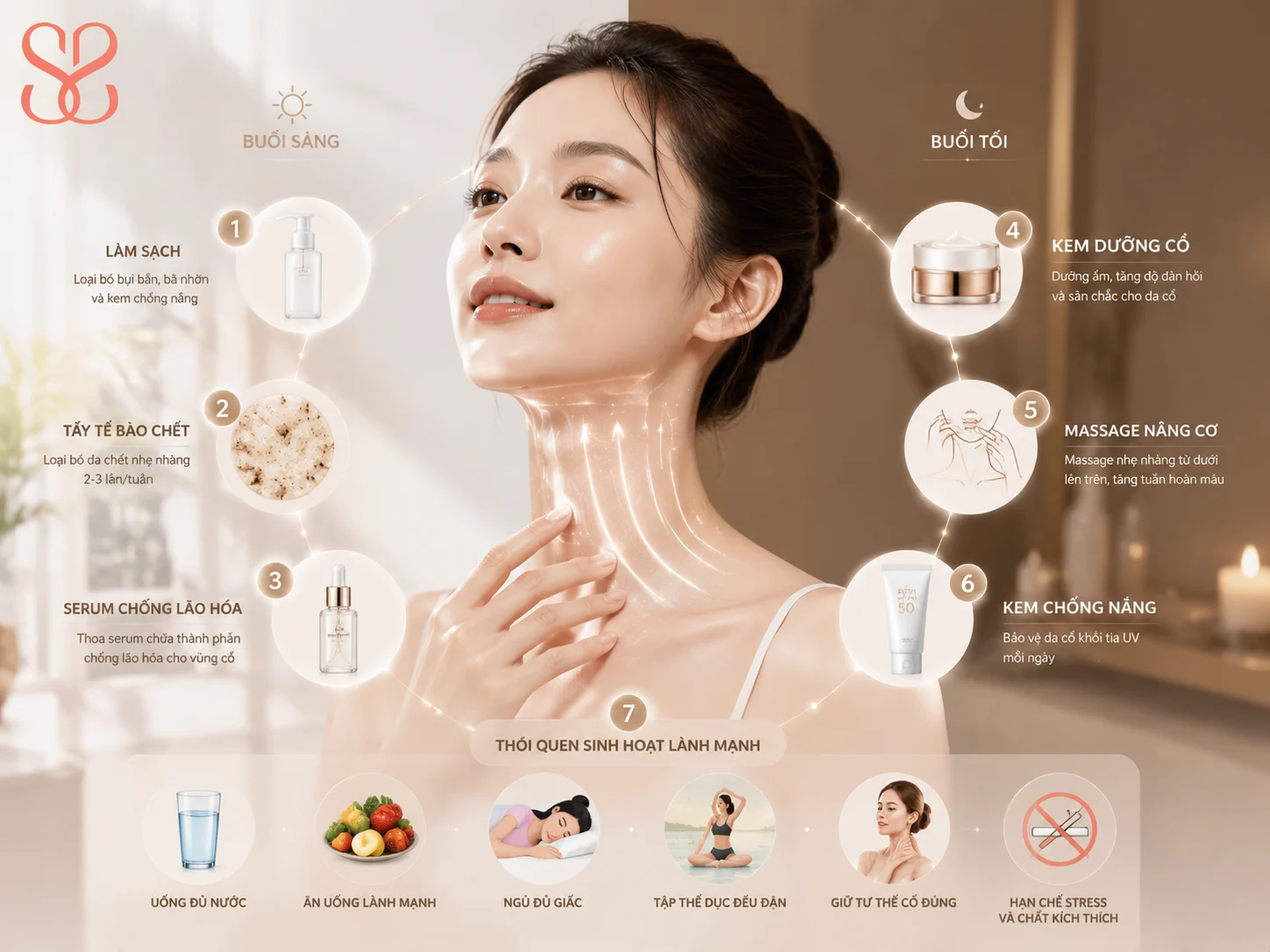 7 bước chăm sóc da cổ chống lão hóa hiệu quả