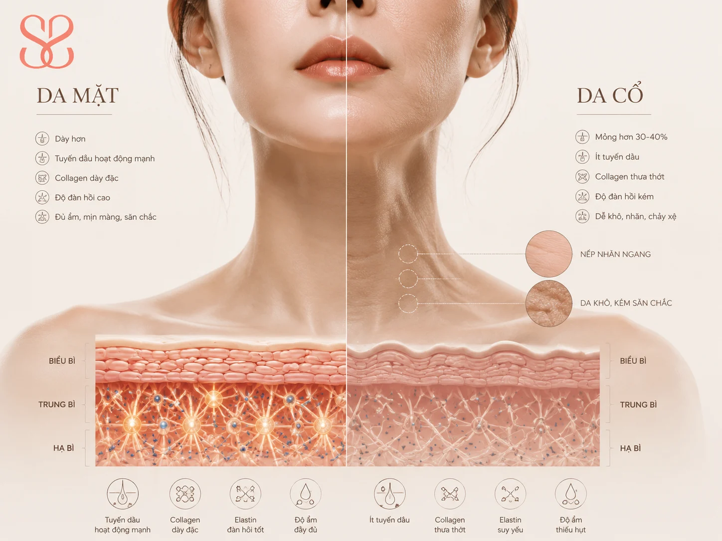 Vì sao da cổ dễ lão hóa hơn da mặt?