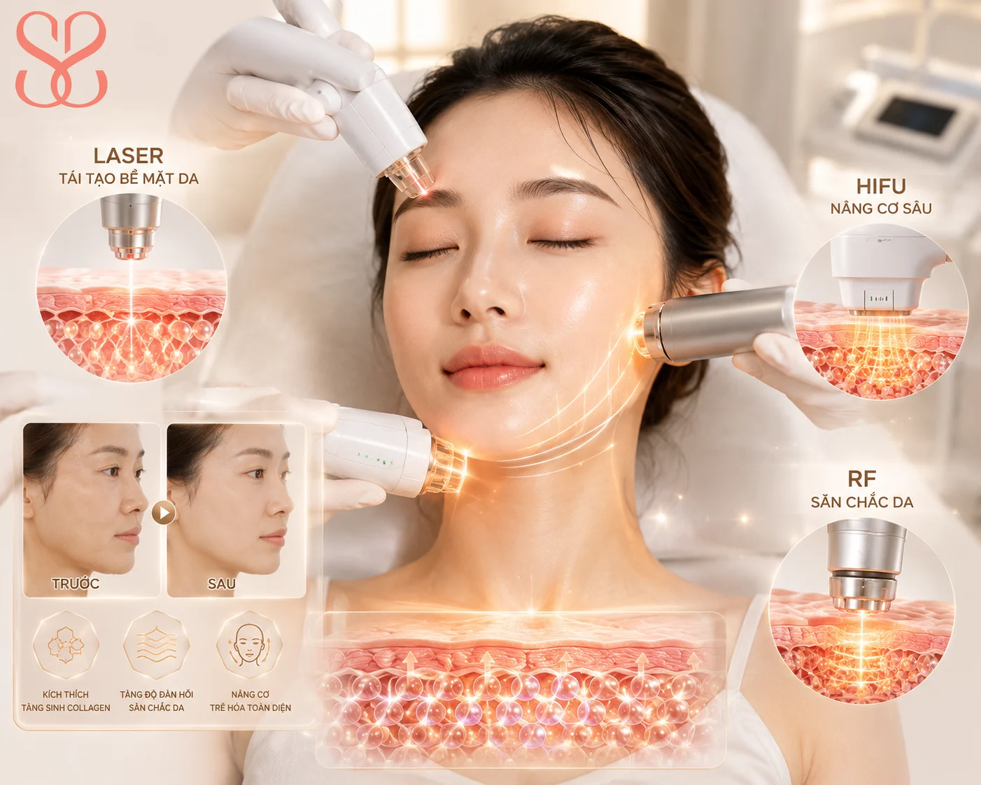 Kết hợp giải pháp công nghệ khi da có dấu hiệu nếp nhăn sâu hoặc da chảy xệ