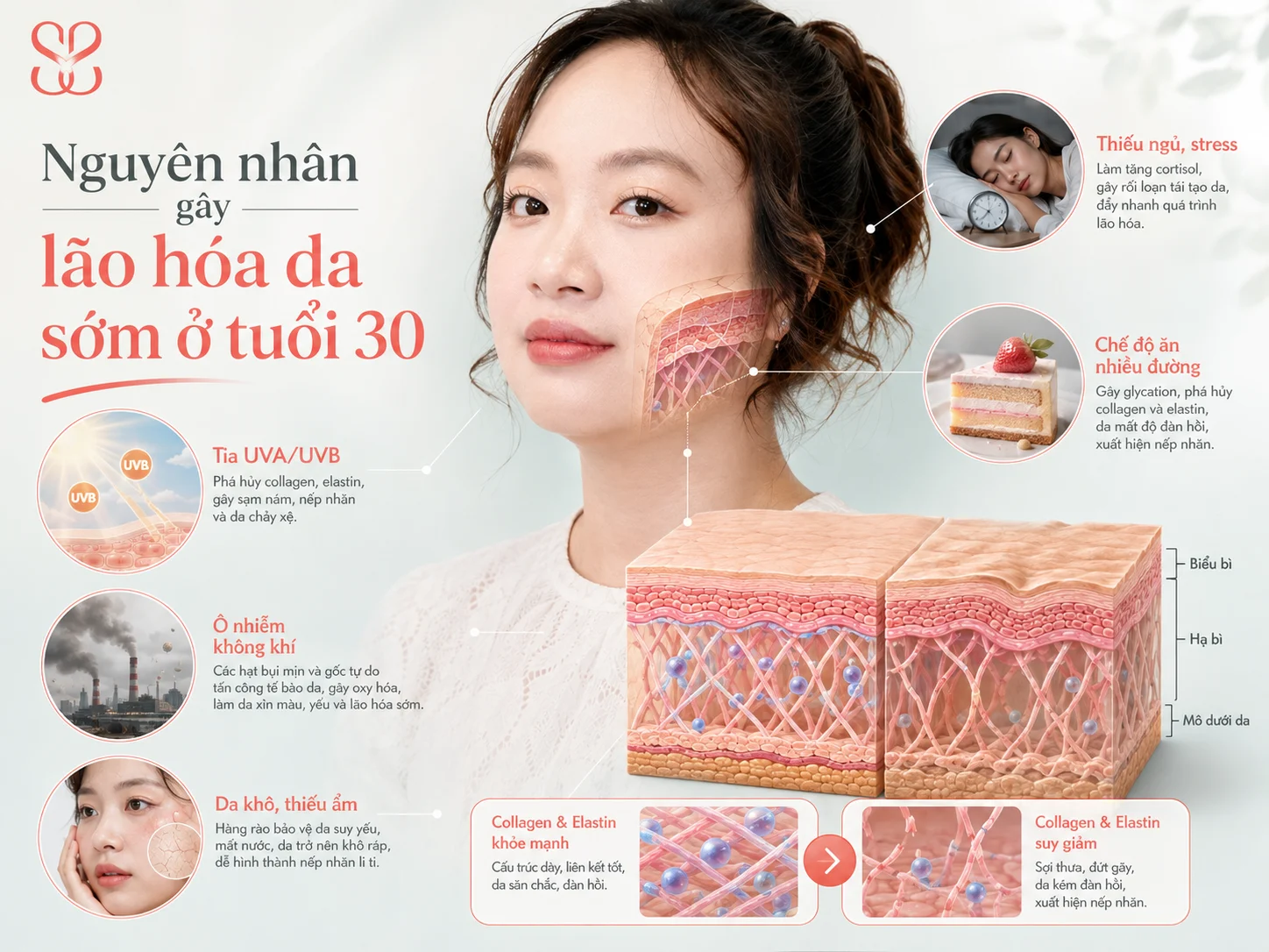 Nguyên nhân gây lão hóa da sớm ở tuổi 30 Nguyên nhân gây lão hóa da sớm ở tuổi 30