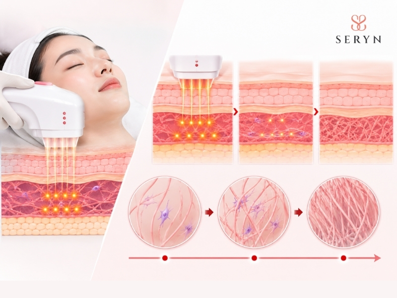 Ultherapy sử dụng sóng siêu âm hội tụ để tác động vào mô sâu dưới da Ultherapy sử dụng sóng siêu âm hội tụ để tác động vào mô sâu dưới da
